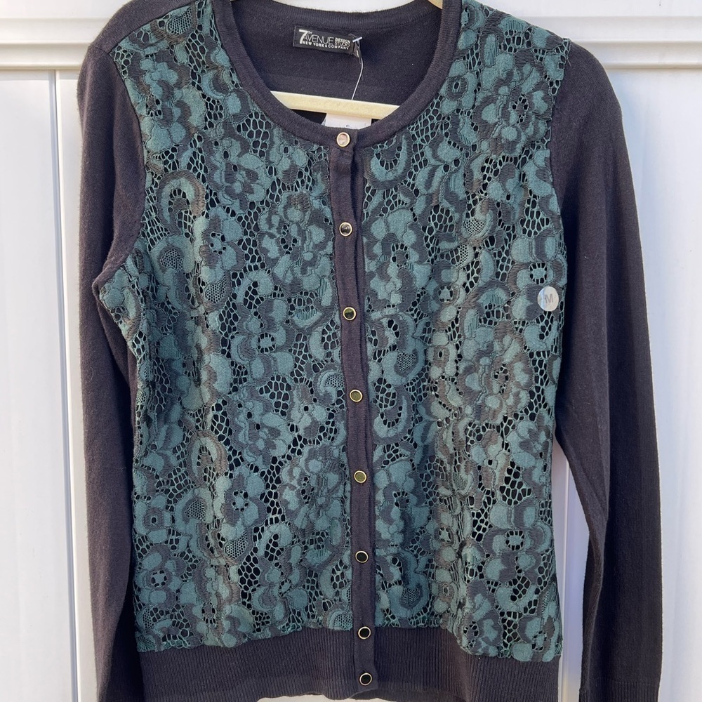 NEW York And Company Green And Black Button Down Sweater Size Medium‎ NWT